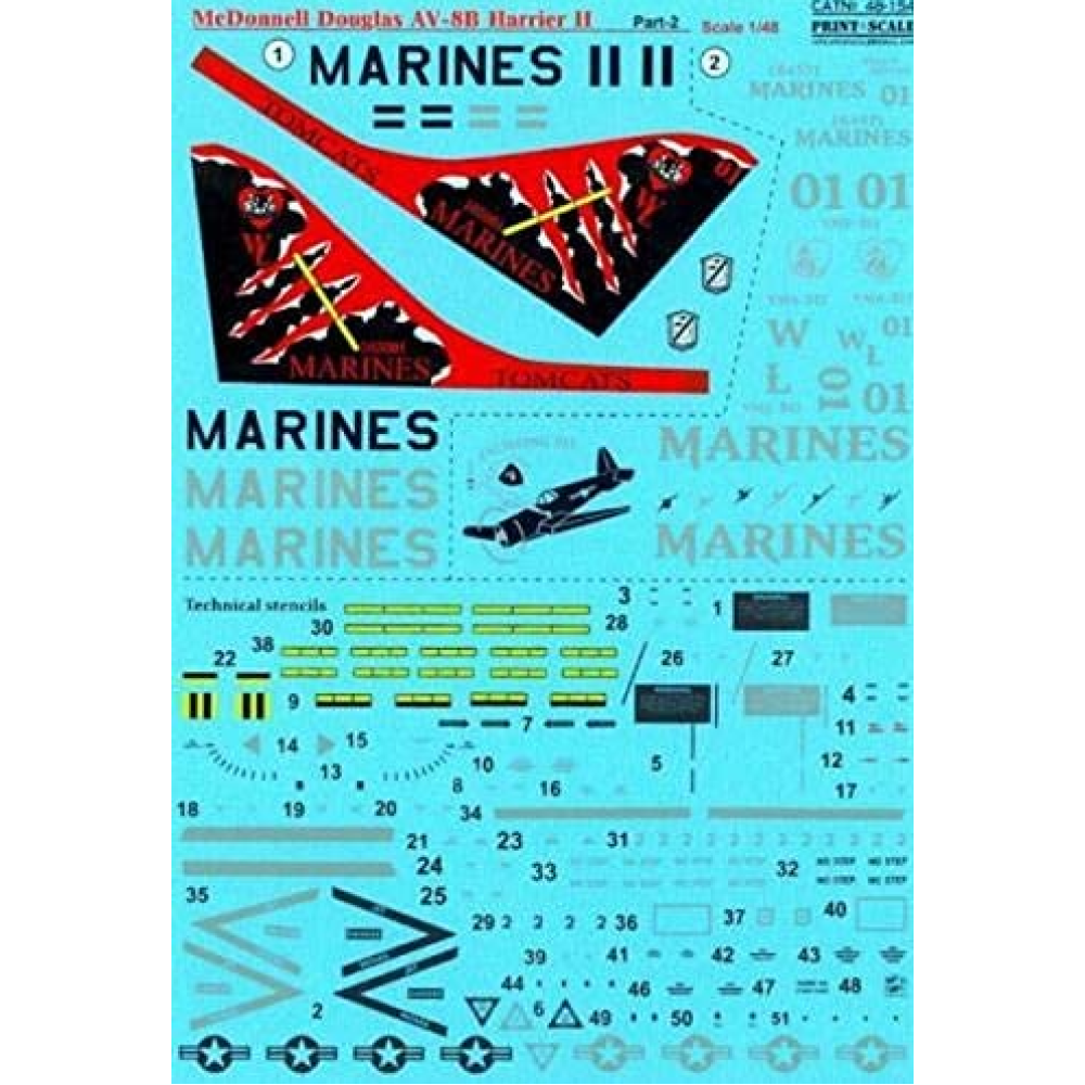 Print scale 48154 1/48 Mcdonnell Douglas AV8B Harrier II Part. 2 Model Kit Decals